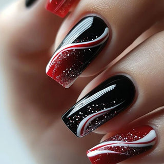 Golden Stripe Press On Nails Set 24pcs