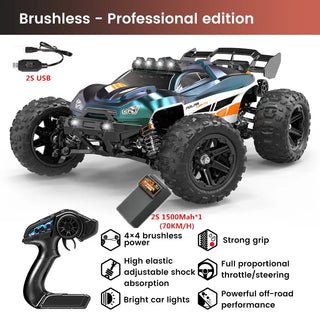  High-Speed 1:14 Brushless RC Off-Road Car with LED Lights & Waterproof Design cashymart