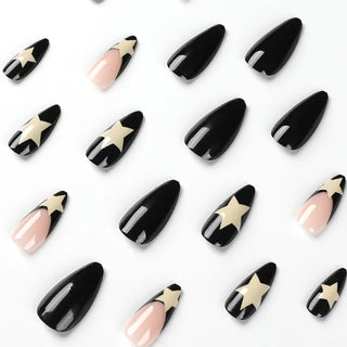  Milky White Stars Black French Wearable Nail Art cashymart