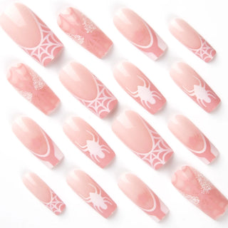  Pink Spider Web Coffin Press-On Nails cashymart