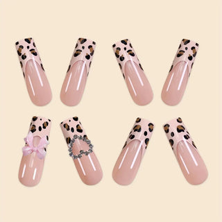  Luxury Ladies Super Long Square French Leopard Print Nails cashymart