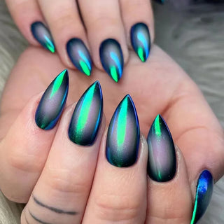  Gleaming Stiletto Black Cat's Eye Press-On Nails cashymart