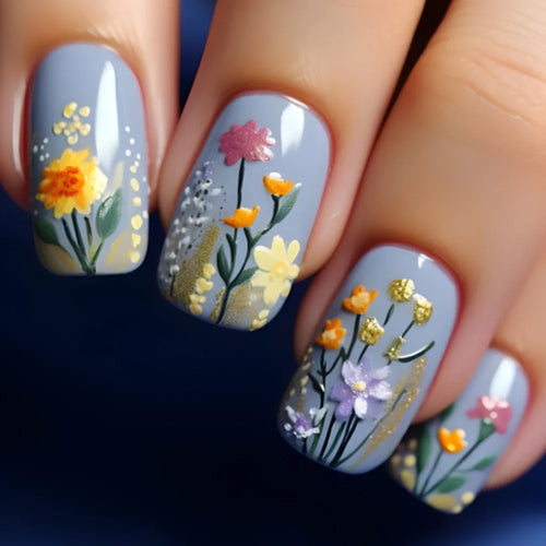 24pcs Flower Design Press On Nails Set