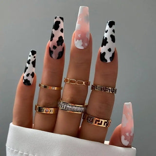  Glam Pink Cow Coffin Nails cashymart