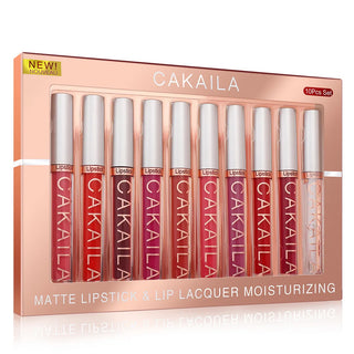  CAKAILA 10pcs Set Nude Lip Gloss Matte Velvet Lipstick cashymart