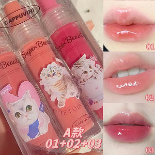  Cappuvini Cat Clear Lip Gloss Moisturizing Jelly Lip Set cashymart