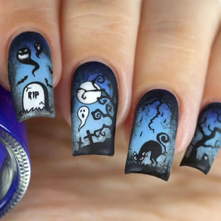  Spooky Blue & Black Coffin Nails cashymart