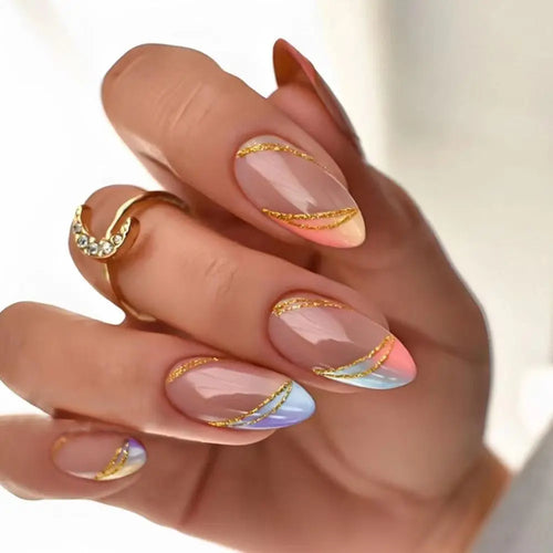 24Pcs Long Almond False Nails Set DIY Manicure