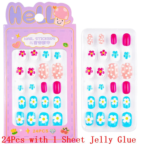 Children Press On Nails 24 Pcs Cute Acrylic Tips