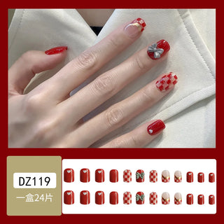  24Pcs 3D Floral Glitter Red Coffin Press-On Nails cashymart