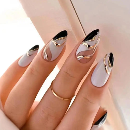 24Pcs Long Almond False Nails Set DIY Manicure