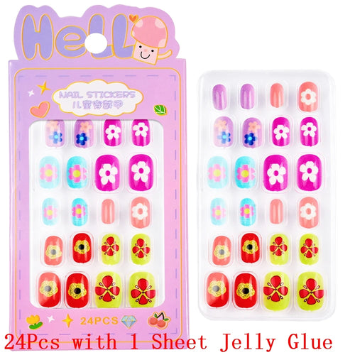 Children Press On Nails 24 Pcs Cute Acrylic Tips