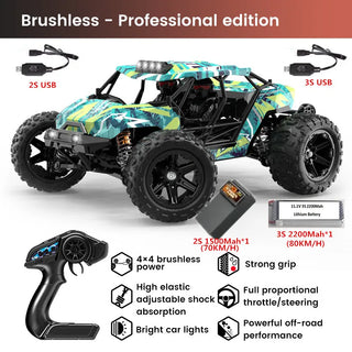  High-Speed 1:14 Brushless RC Off-Road Car with LED Lights & Waterproof Design cashymart