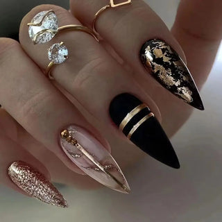24Pcs Long Almond False Nails Set DIY Manicure