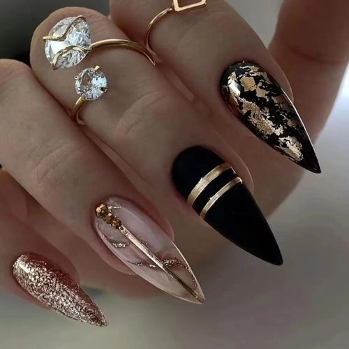 Set de 24 Piezas Uñas Postizas Falsas Largas en Forma de Almendra para Manicura DIY