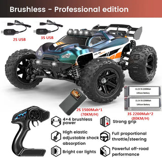  High-Speed 1:14 Brushless RC Off-Road Car with LED Lights & Waterproof Design cashymart