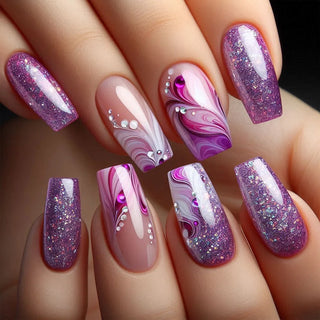 Golden Stripe Press On Nails Set 24pcs