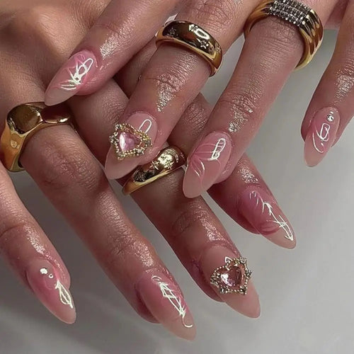 24Pcs Long Almond False Nails Set DIY Manicure