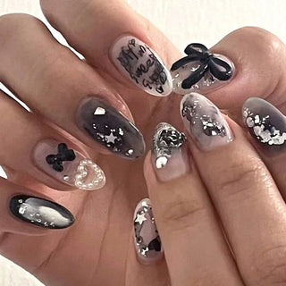  Elegant Black Almond Press-on Nail Kit cashymart