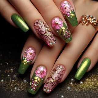 Golden Stripe Press On Nails Set 24pcs