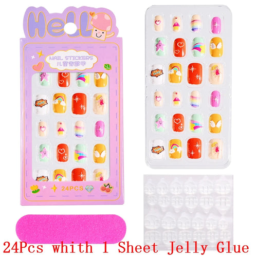 Children Press On Nails 24 Pcs Cute Acrylic Tips