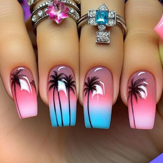 Golden Stripe Press On Nails Set 24pcs