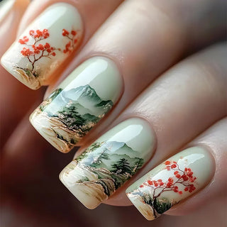 Golden Stripe Press On Nails Set 24pcs