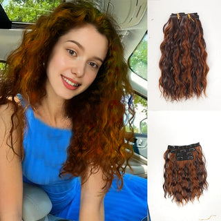  Short Honey Gold Wavy Hair Extensions Set cashymart