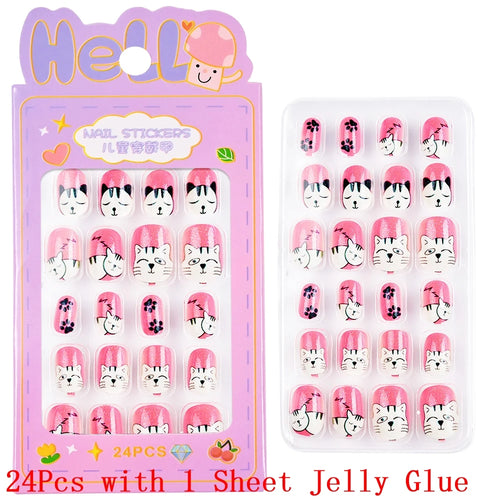 Children Press On Nails 24 Pcs Cute Acrylic Tips