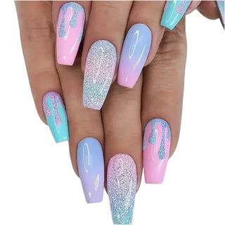  24Pc Light Pink Blue Gradient Long Ballet Press-On Nails cashymart