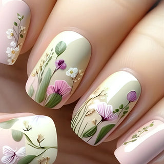 24pcs Flower Design Press On Nails Set