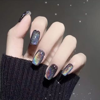  Black Rainbow Cat's Eye False Nails Set cashymart