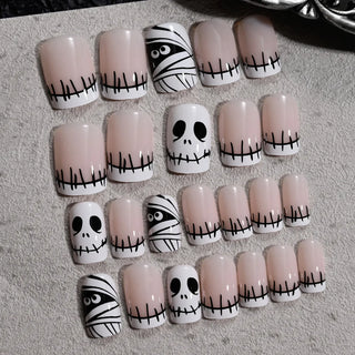  24Pcs Scary Skull Halloween Press-On Nails cashymart