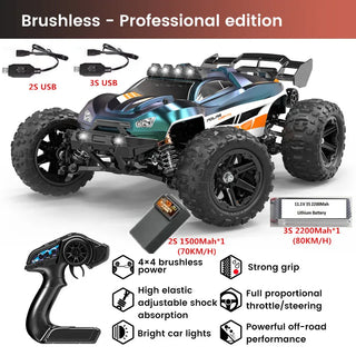  High-Speed 1:14 Brushless RC Off-Road Car with LED Lights & Waterproof Design cashymart