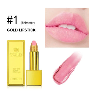  Shimmer Gold Lipstick Metallic Glitter Long Lasting 3.5g cashymart