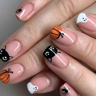  Ghostly Glow 24Pcs Black Square Press-On Nails cashymart