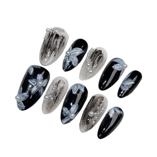  Handmade White Pearl Press on Nails with Flower Decor cashymart