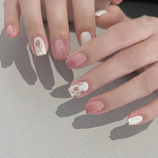 24 Pcs Pink Floral French Tip Press-On Nails
