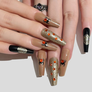  24P Halloween Star Moon Pumpkin Long Ballet Press-On Nails cashymart