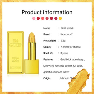  Shimmer Gold Lipstick Metallic Glitter Long Lasting 3.5g cashymart