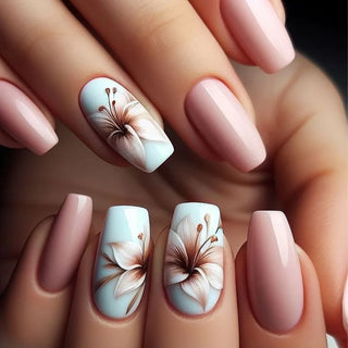 24pcs Flower Design Press On Nails Set