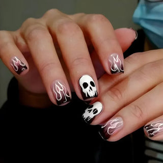  Ghostly Glow 24Pcs Black Square Press-On Nails cashymart