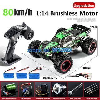  High-Speed 1:14 Brushless 4WD RC Drift Truck - 80KM/H Off-Road Adventure cashymart