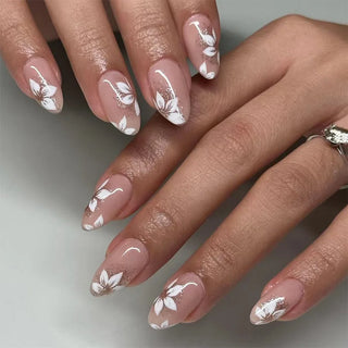24 Pcs Pink Floral French Tip Press-On Nails