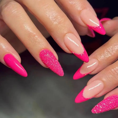 Set de 24 Piezas Uñas Postizas Falsas Largas en Forma de Almendra para Manicura DIY