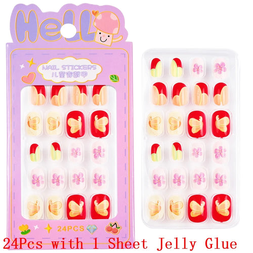 Children Press On Nails 24 Pcs Cute Acrylic Tips