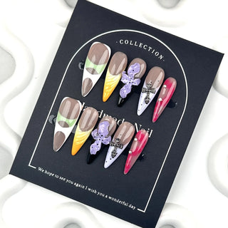  Handmade Blue Green Petals Press On Nails cashymart