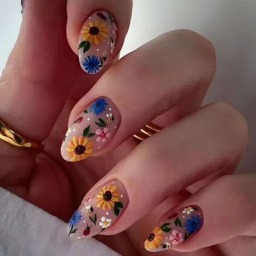 24 Pcs Matte Almond False Nails Set