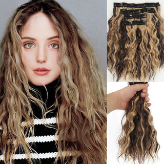  Short Honey Gold Wavy Hair Extensions Set cashymart