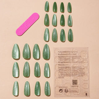  24pcs Green Cat's Eye Glitter Press-On Nails cashymart